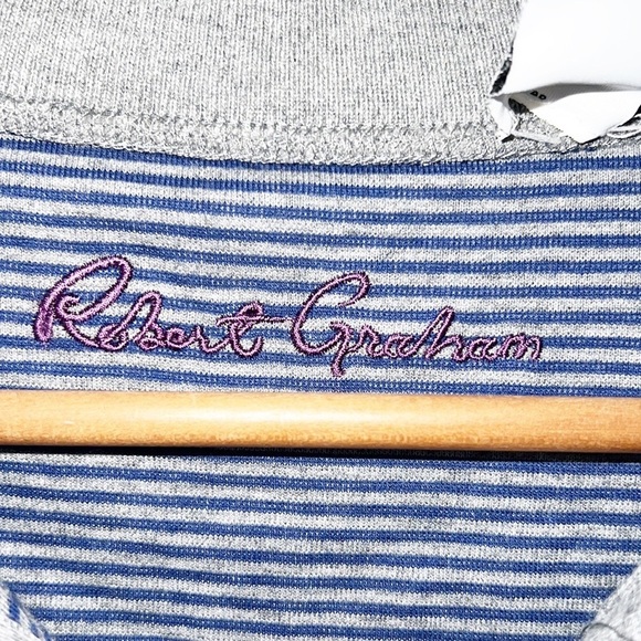 Robert Graham Gray Quarter Zip Men's Long Sleeve Striped Bottom Shirt - Picture 6 of 10